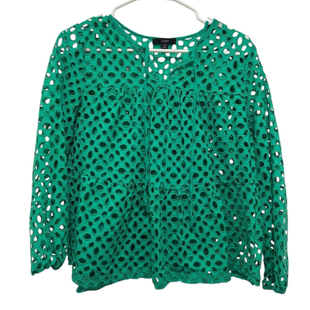 J. Crew Women’s Kelly Green Eyelet Top Size Small - Picture 2 of 5